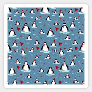 it's cold outside penguins seamless pattern light blue Sticker